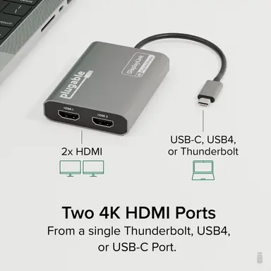 Plugable Technologies Plugable USB C to HDMI Adapter, Dual Monitor 4K 60HZ for Apple Mac M1/M2/M3, Dis, image 6