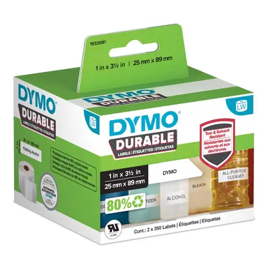Dymo LW Durable 1 in X 3-1 2 in White Poly, 700 Labels - Compatibility 4XL, 5XL, 3