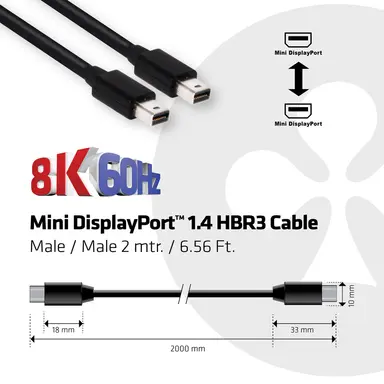 Club 3D B.V MDP1.4 - MDP1.4 M_M 2M/ 6.5 ft HBR3 Cable, image 7