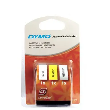Dymo Letra Tag 3 Pak Tape, 1/2 X 13, 1 White Paper Tape, 1 White Plastic, 1 Clear