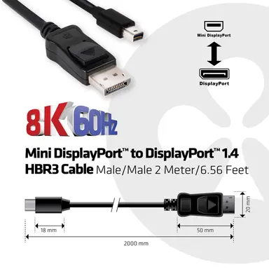 Club 3D B.V MDP1.4 - DP1.4 M_M 2M/ 6.5FT HBR3 Cable, image 7