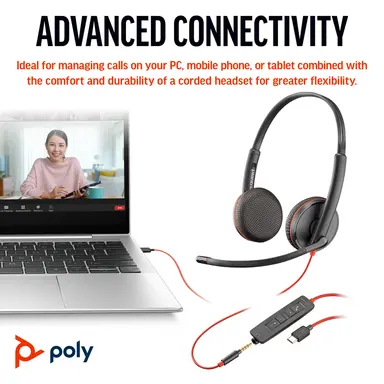 HP Poly Blackwire 3225 Stereo USB-C Headset +3.5MM Plug +USB-C/A Adapter (Bulk), image 8