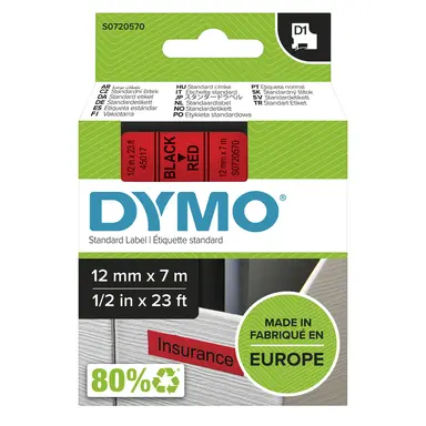 Dymo Labelmanager D1 Tape 12MMX7M 1/2X23 BK/RD Global