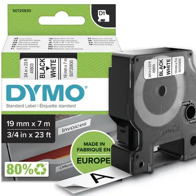 Dymo Labelmanager D1 Black Print/ White Tape, 3/4 X 23, Always Use Dymo-Branded