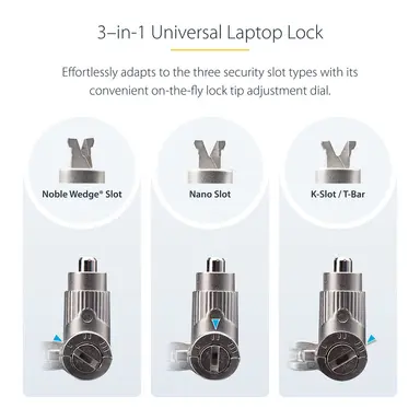 StarTech.com 3-in-1 Universal Laptop Lock 6.6 ft (2M), Master Keyed Locking Cable, Computer, image 3