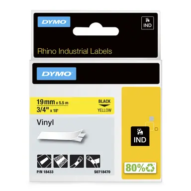 Dymo Rhino 3/4IN X 18 ft, Yellow Vinyl Labels - Thermal Transfer - Compatibility