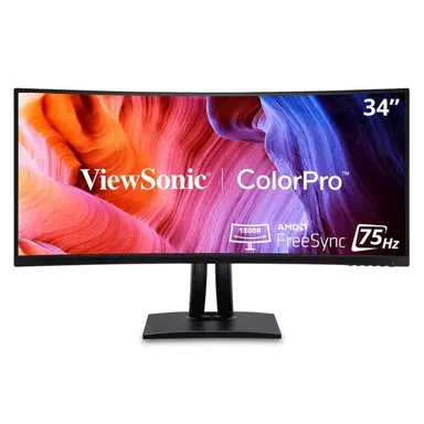 ViewSonic 34 in Colorpro 21:9 Curved Uwqhd Monitor with 75HZ, Freesync, 100W USB C, RJ45 an