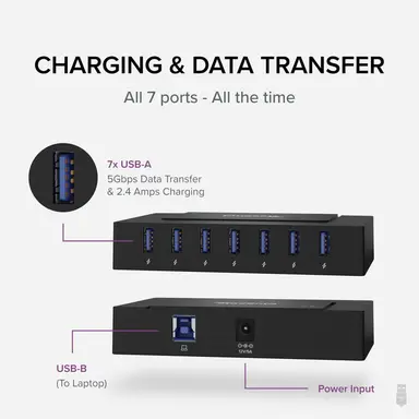Plugable Technologies Plugable 7-in-1 USB Powered Hub for Laptops with USB-C or USB 3.0 - Power Statio, image 6