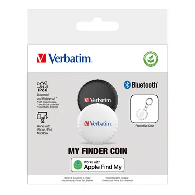 Verbatim Americas Myfinder Coin Bluetooth Item Finder 2PK - Black, White, image 7