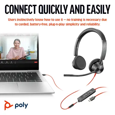HP Poly Blackwire 3325 Stereo USB-C Headset +3.5MM Plug +USB-C/A Adapter, image 7