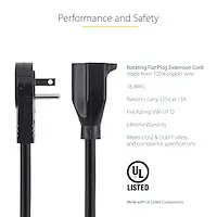 StarTech.com 3 ft (1M) Power Extension Cord - 360&DEG; Rotating Flat Plug Extension Cord - Nem, image 8