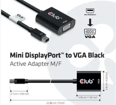 Club 3D B.V Mini Display Port 1.1A Male to VGA Female Active Adapter Black, image 6