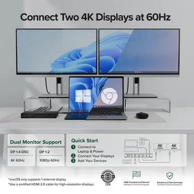 Plugable Technologies Plugable USB C Docking Station Dual Monitor 2 HDMI Ports, Power Delivery Dock DU, image 4
