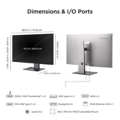 ViewSonic 32 in Colorpro 4K UHD IPS Monitor with 100W Thunderbolt, RJ45, DCI-P3 and HDR400., image 8