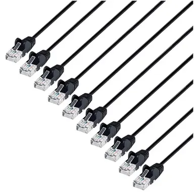 Intellinet Cat6 U/UTP Slim Network Patch Cable, 1.5 FT., Black, 10-Pack