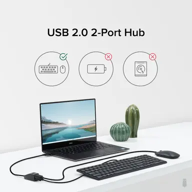 Plugable Technologies Plugable USB 2.0 2-Port High Speed Ultra Compact Hub Splitter, image 7