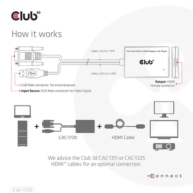 Club 3D B.V VGA and USB-a to HDMI Adapter 1.97 ft, image 8