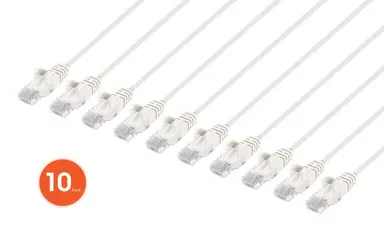 Intellinet Cat6 U/UTP Slim Network Patch Cable, 1 FT., White, 10-Pack