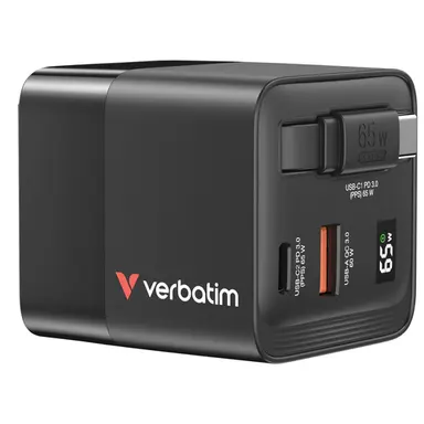 Verbatim Americas Verbatim, Gan Charger, 65W, Retractable Cable