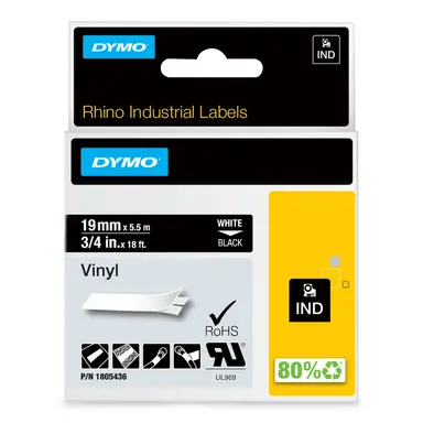Dymo Rhino 3/4IN Black VINYL-19MM - Thermal Transfer - Compatibility Dymo Rhino 4200