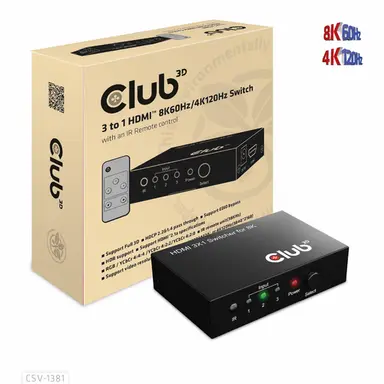 Club 3D B.V 3 to 1 HDMI 8K60HZ/4K 120HZ Switch, image 4