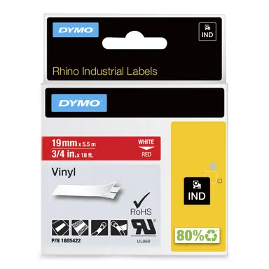 Dymo Rhino 3/4IN Red VINYL-19MM - Thermal Transfer - 3M PL150, 3M PL200, 3M PL300, DY