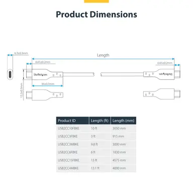 StarTech.com 10 ft (3M) USB-C Charging Cable, Charge & Sync, 60W (3A) PD, USB 2.0 Laptop Charg, image 7