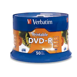 Verbatim Americas 4.7GB 16X White Inkjet Printable 50PK