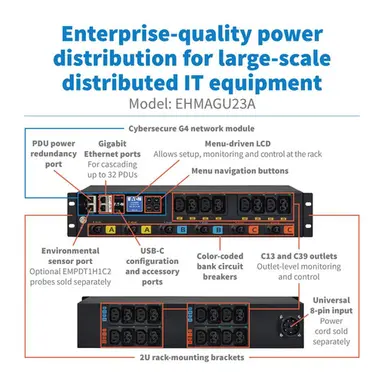 Eaton Universal-Input Managed Rack PDU G4, 200-415V, 12 C13 and 12 C39 Outlets, Input, image 3
