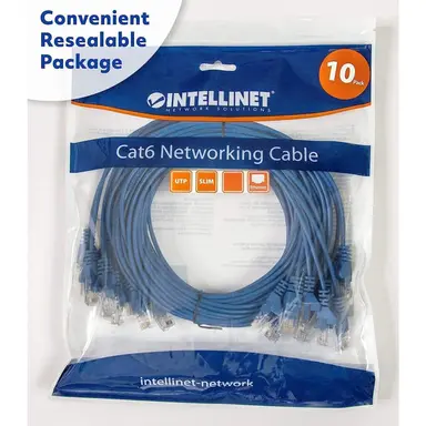 Intellinet Cat6 U/UTP Slim Network Patch Cable, 1.5 FT., Blue, 10-Pack, image 6