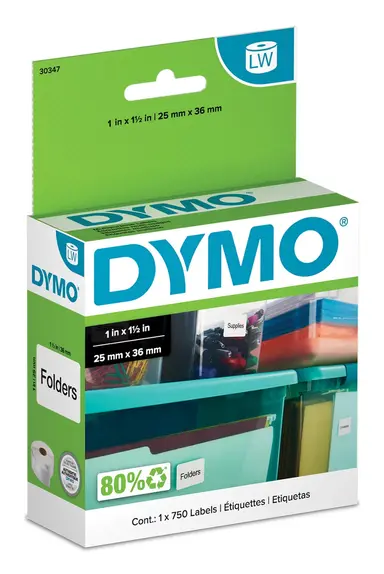 Dymo Labelwriter White 1 X 1.5 Labels, 750 Labels per Roll, 1 Roll per Box. Thi