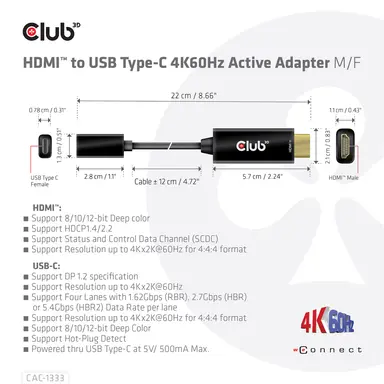 Club 3D B.V HDMI to USB Type C 4K 60HZ Adapter, image 8