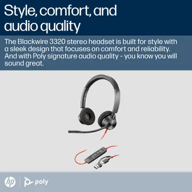 HP Poly Blackwire 3320 Stereo Microsoft Teams Certified USB-C Headset +USB-C/A
