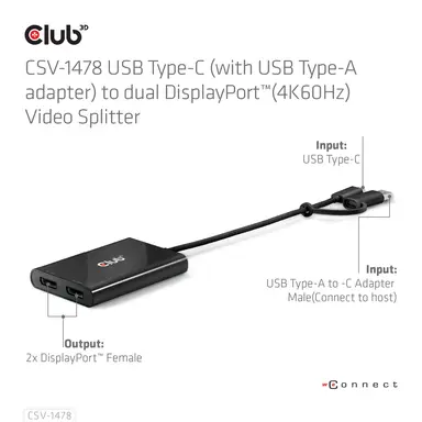 Club 3D B.V USB A to Dual Displayport 4K60HZ Adapter, image 8