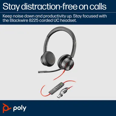HP Poly Blackwire 8225 Stereo USB-C Headset +USB-C/A Adapter, image 6