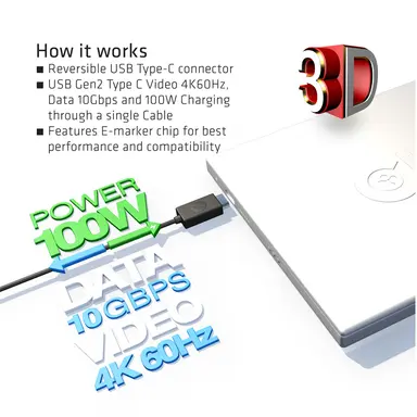 Club 3D B.V USB Type C 3.1 Gen 2 Male to Type C Male USB 3.1 (10GBPS) Type C PD 100W 0.8M/2, image 8