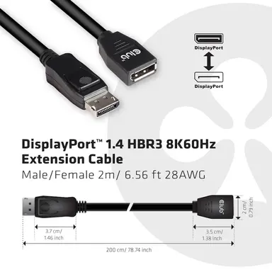 Club 3D B.V DisplayPort 1.4 HBR3 Cable 2M M-F, image 7