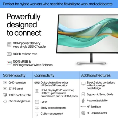 HP Sbuy S5 Pro 527PU 27 in QHD USB-C Monitor, image 6
