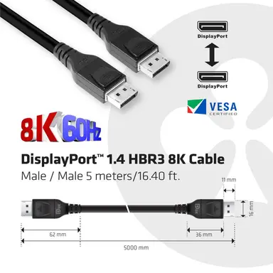 Club 3D B.V DP1.4 to DP1.4 HBR3 Cable M/M 5M/16,40FT, image 7