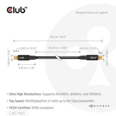 Club 3D B.V DP80 Mini DP M-M 1M/3.28FT Cable, image 7