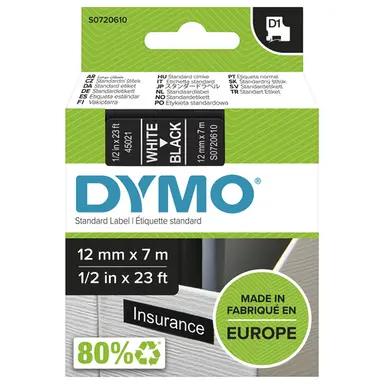 Dymo DY D1 12MMX7M 1/2 X23 WH/BK Global, image 4