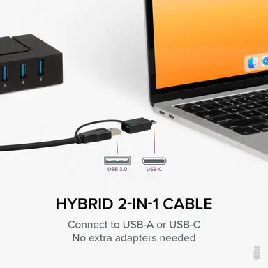 Plugable Technologies Plugable 7-in-1 USB Powered Hub for Laptops with USB-C or USB 3.0 - Power Statio, image 7