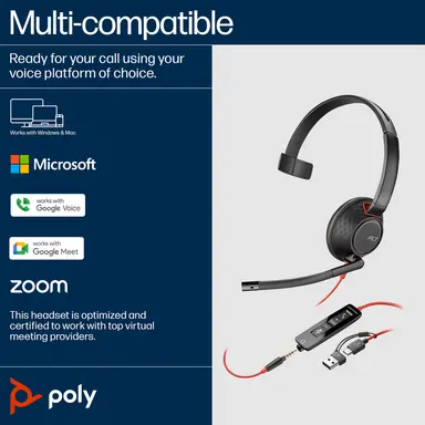 HP Poly Blackwire 5210 Monaural USB-C Headset +3.5MM Plug +USB-C/A Adapter, image 6