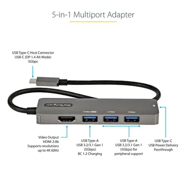 StarTech.com USB-C Multiport Adapter 4K 60HZ HDMI 2.0B (DP 1.4 Alt-Mode) - USB 3.0 Hub 5GBPS, image 8
