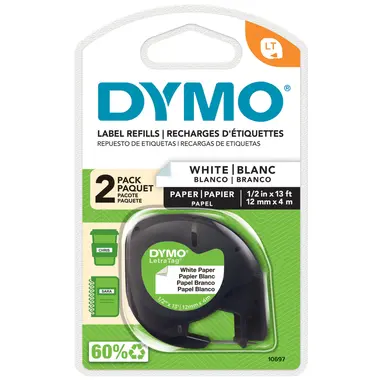 Dymo Letratag Paper Label 2 Pack White W Black Printing, 1/2 X 13- Must Ordered