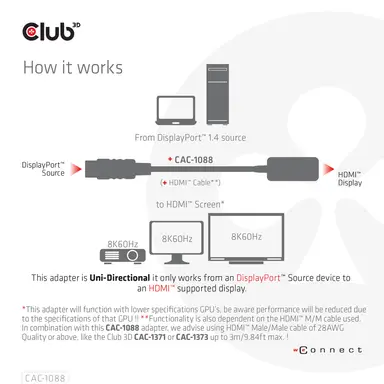 Club 3D B.V DP1.4 to HDMI 4K120HZ/8K60HZ Adapter, image 8
