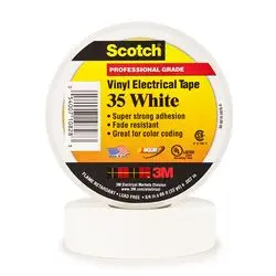 3M Display Materials and Syste Scotch Vinyl Color Coding Electrical Tape 35, 3/4 in X 66 FT, White, Qty 10 Roll