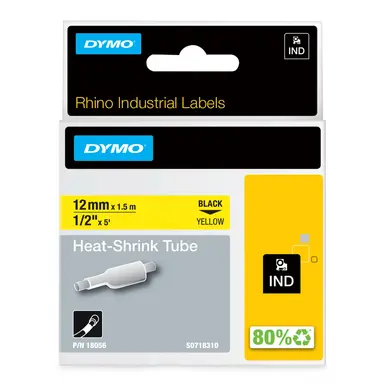 Dymo Rhino 1/2IN X 5 ft, Yellow Heat Shrink Tubes
