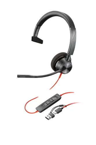 HP Poly Blackwire 3310 Monaural USB-C Headset +USB-C/A Adapter, image 4