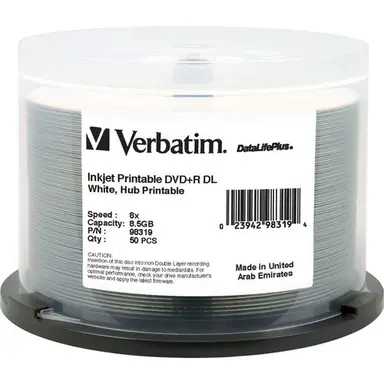 Verbatim Americas DVD+R DL 8.5GB 8X Inkjet Printable 50PK